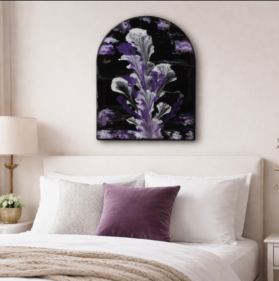 Original Black Purple Floral Abstract Art | Modern Arch Acrylic Painting