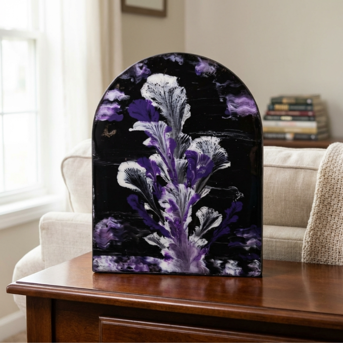 Original Black Purple Floral Abstract Art | Modern Arch Acrylic Painting