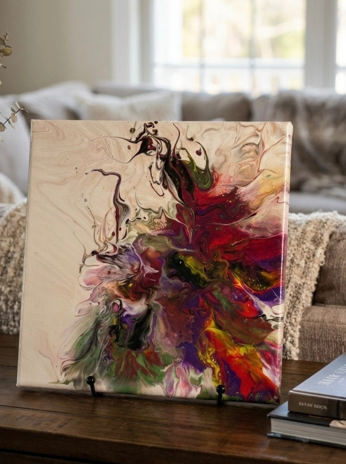 Custom acrylic painting in red greens and brown