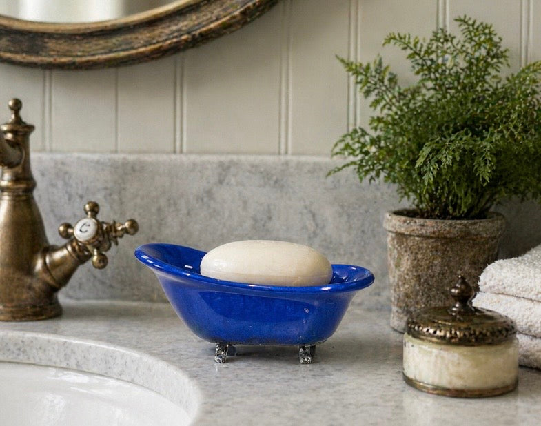 Blue Clawfoot Tub Soap Dish Vintage Style Bathroom Decor