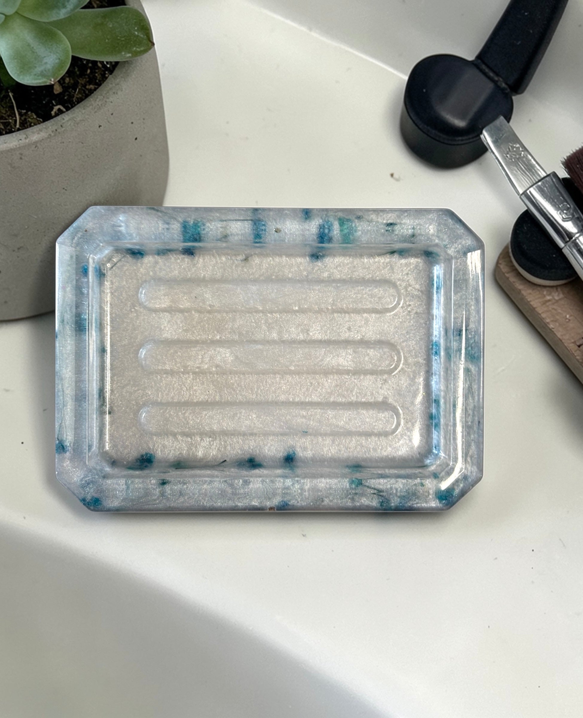 Handmade Blue Floral Resin Soap Dish