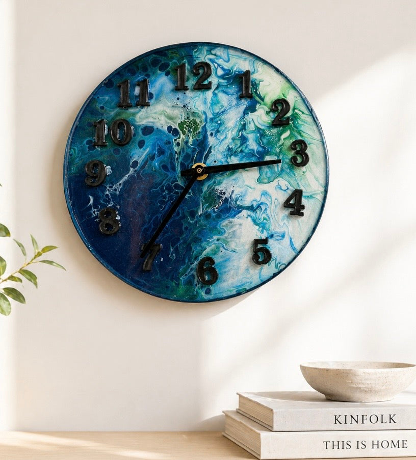 Handmade Acrylic Pour Ocean Resin Wall Clock