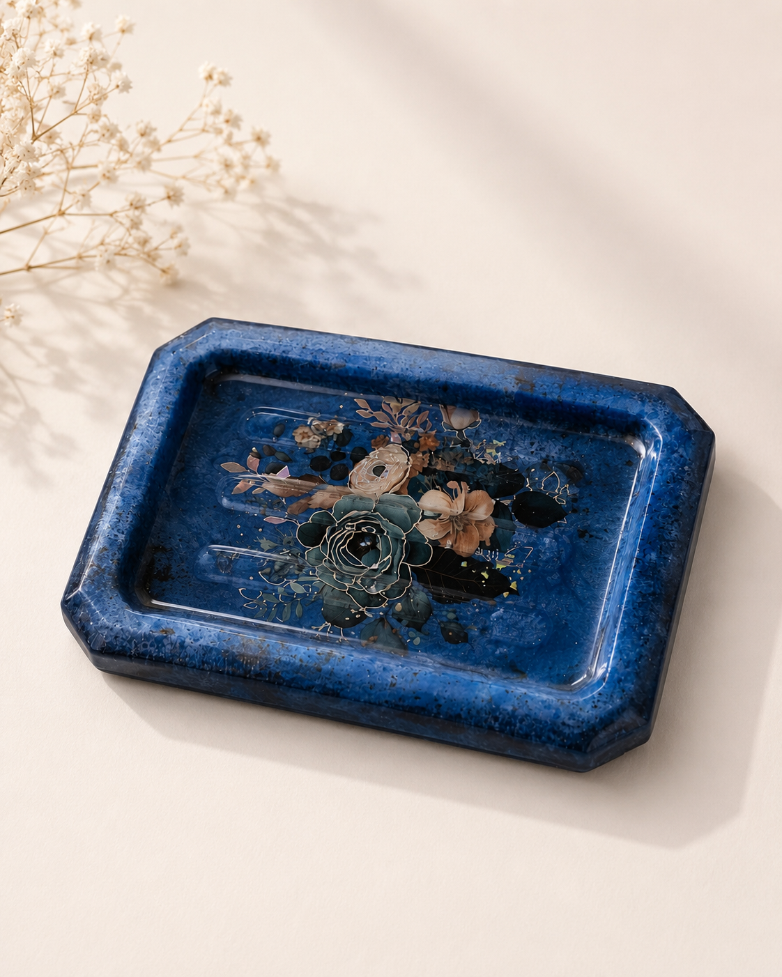 Midnight Bloom Resin Vanity Tray