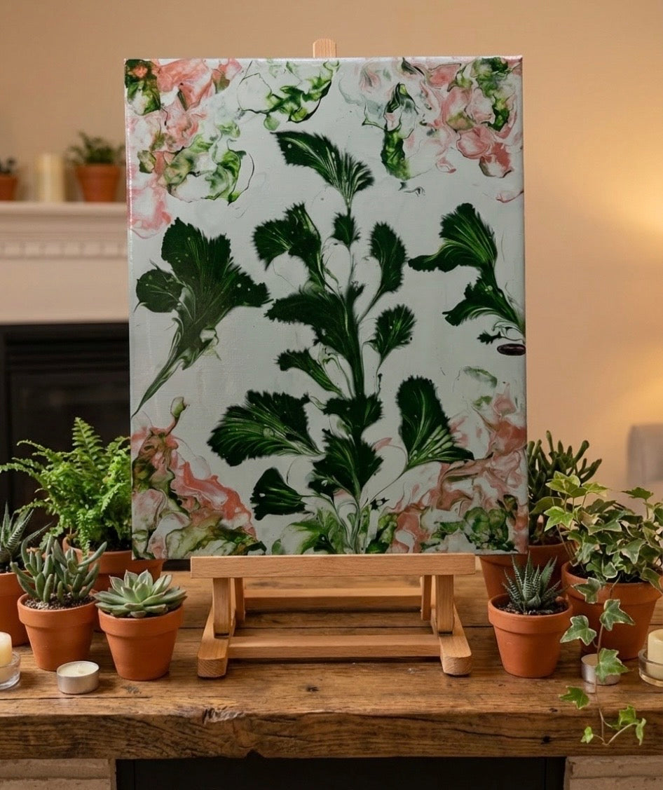 GREEN ABRSTRACT FLOWER PAINTING
