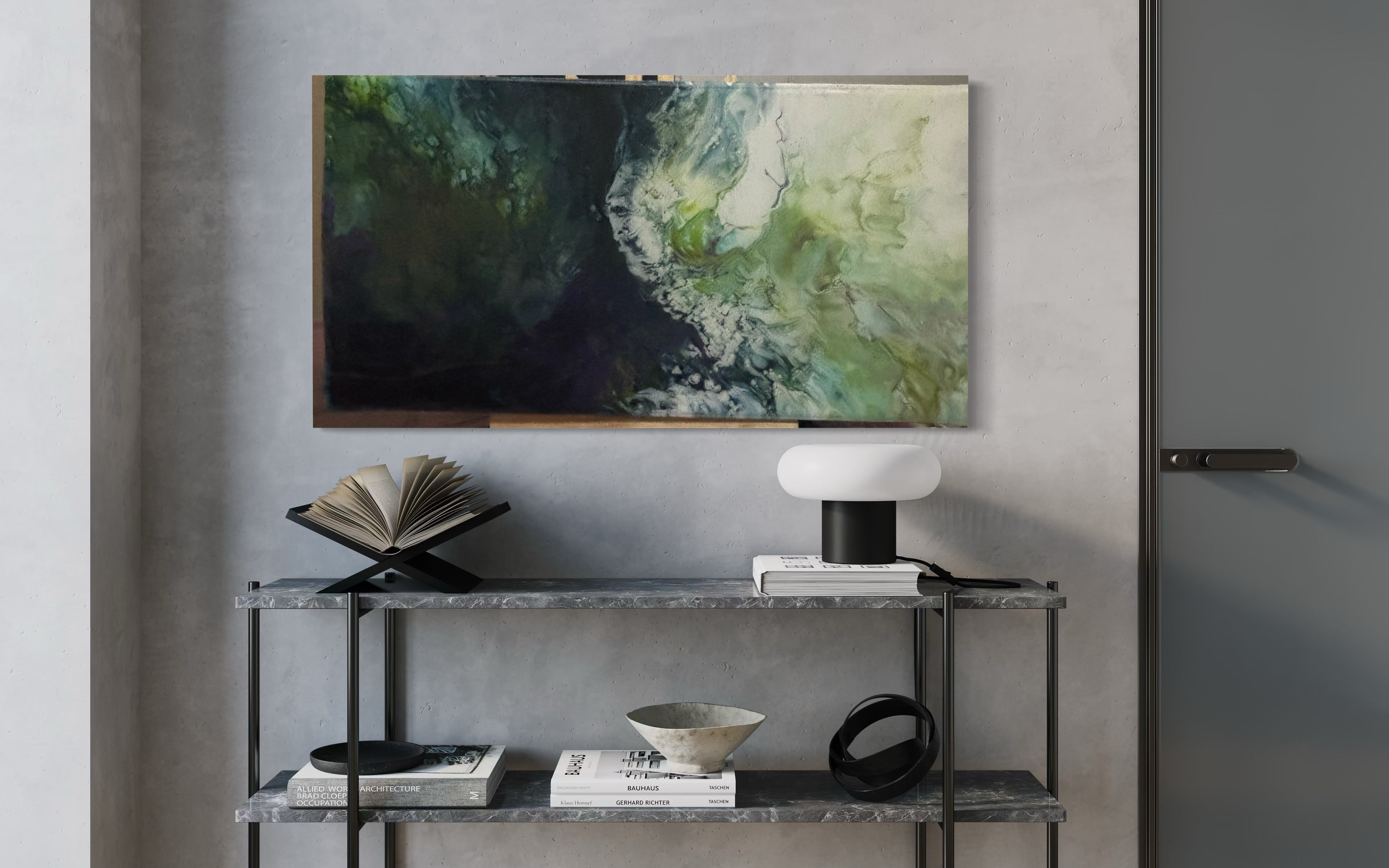 GREEN ACRYLIC ABSTRACT PAINTING