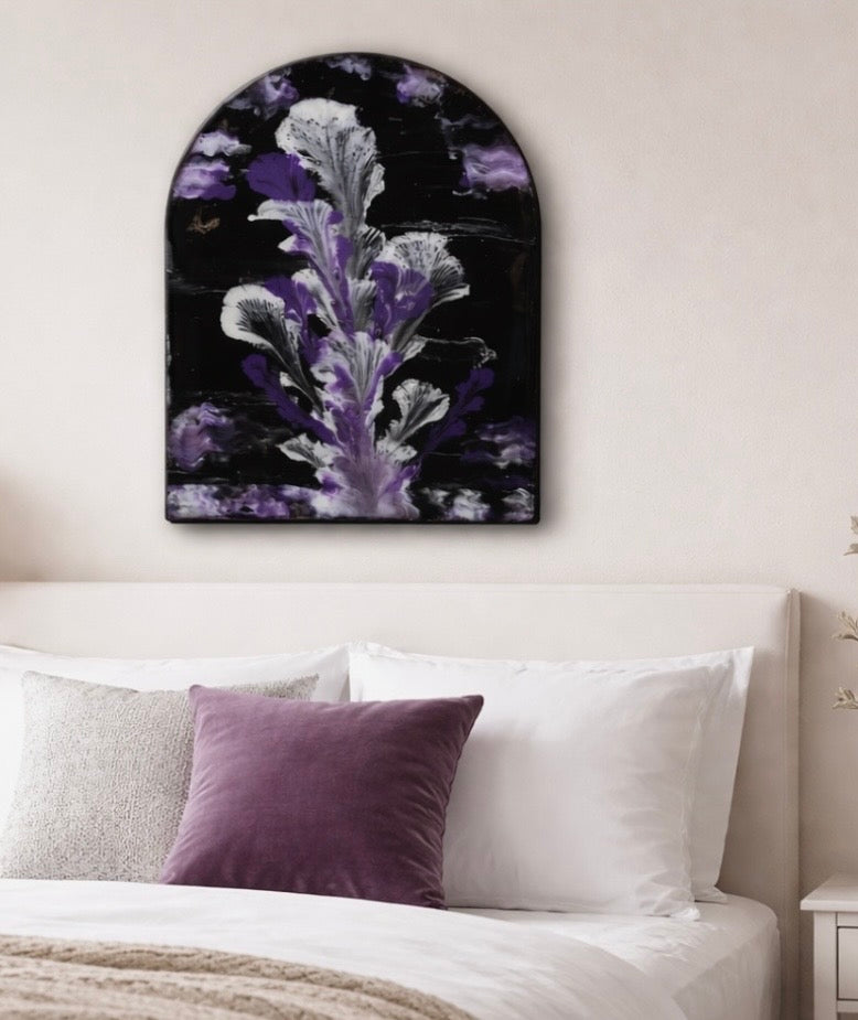 Original Black Purple Floral Abstract Art | Modern Arch Acrylic Painting