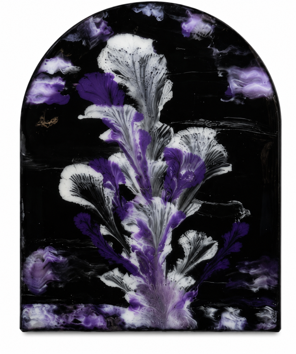 Original Black Purple Floral Abstract Art | Modern Arch Acrylic Painting