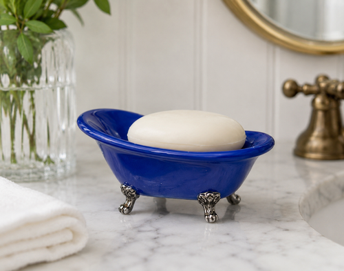 Blue Clawfoot Tub Soap Dish Vintage Style Bathroom Decor