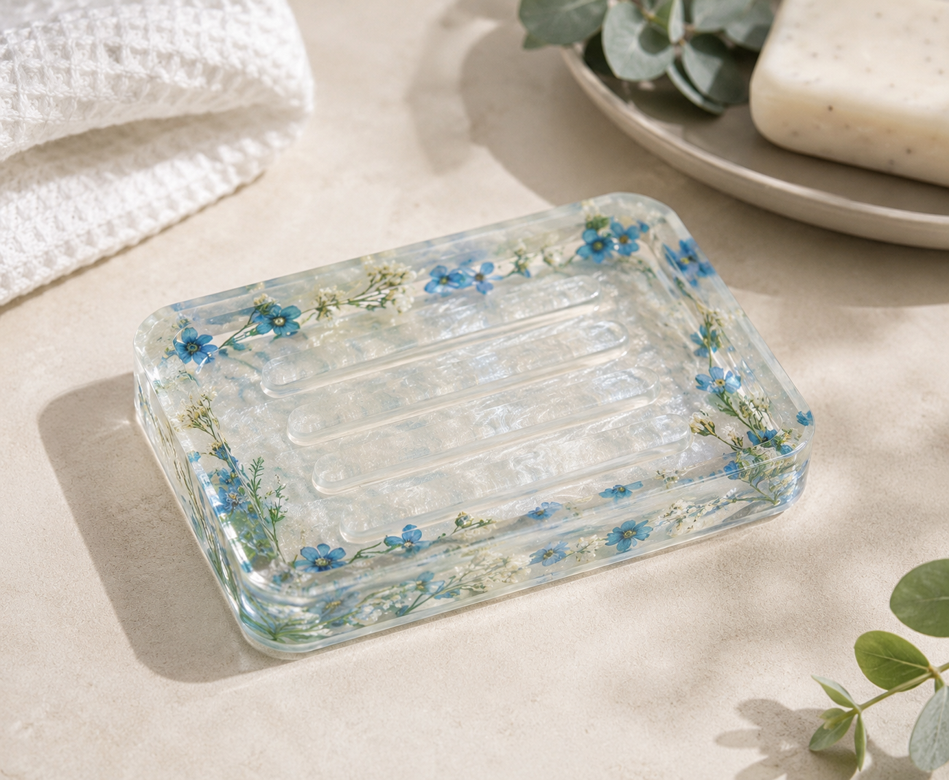 Handmade Blue Floral Resin Soap Dish