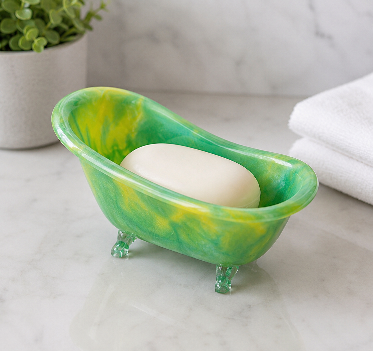 Green & Yellow Clawfoot Tub Soap Dish