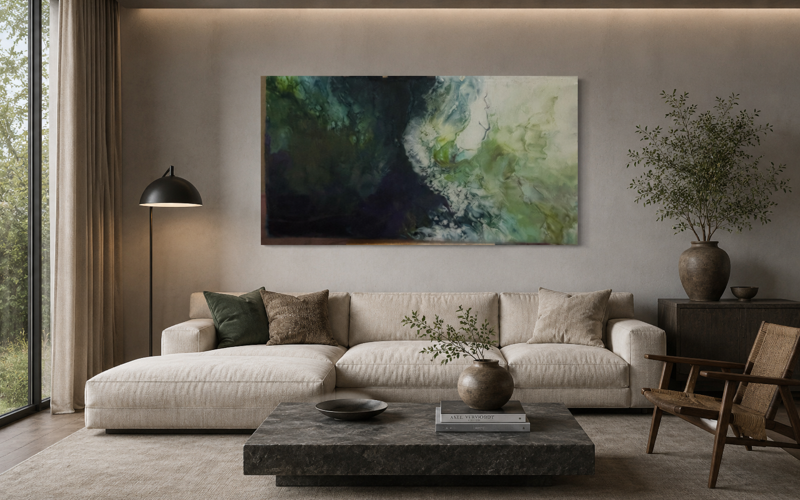 GREEN ACRYLIC ABSTRACT PAINTING