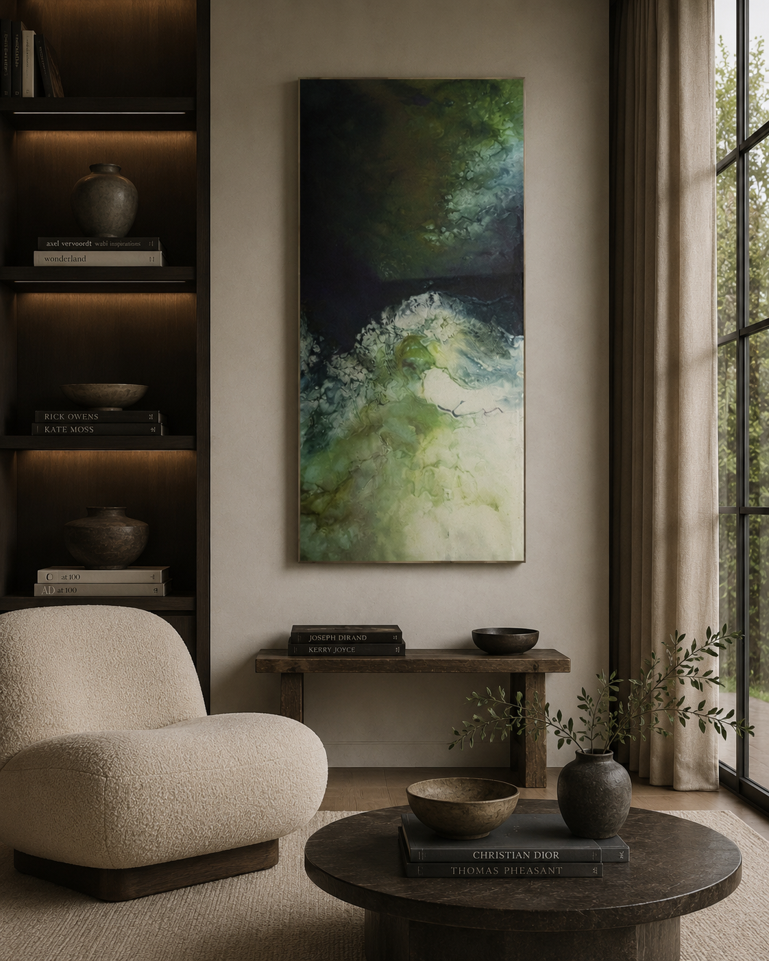 GREEN ACRYLIC ABSTRACT PAINTING