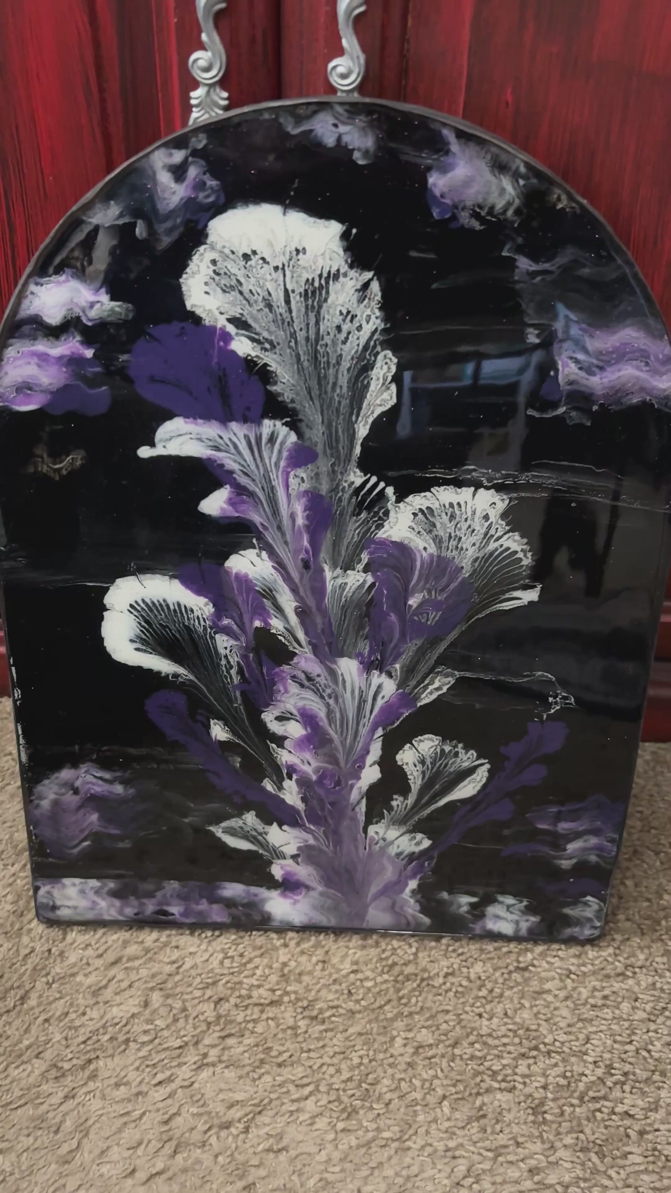 Original Black Purple Floral Abstract Art | Modern Arch Acrylic Painting