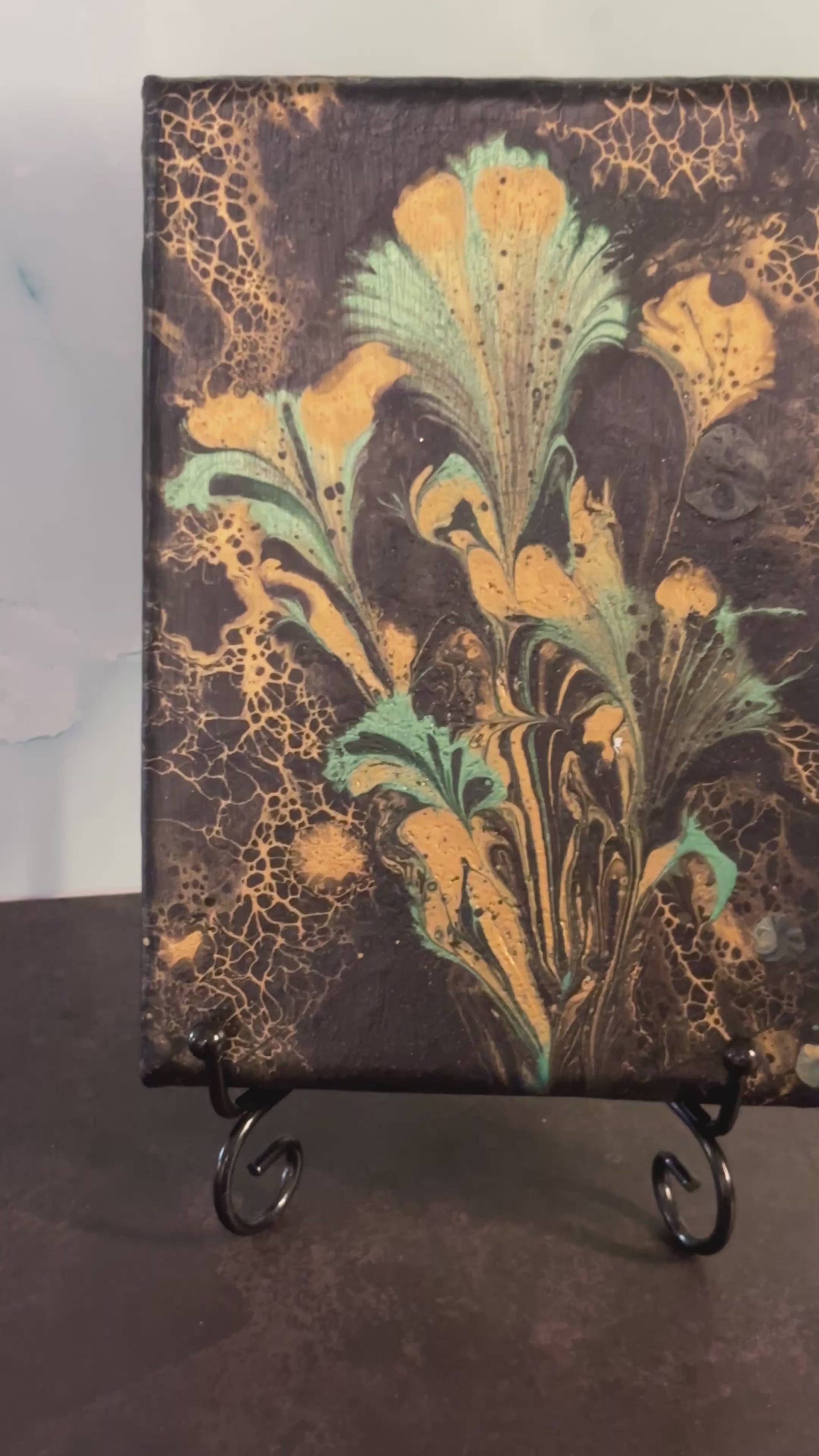 Custom original acrylic, painting, in gold and black and green